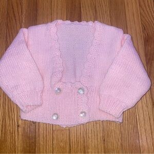 Vintage Baby Girl Hand Knit Square Neck Cardigan Sweater